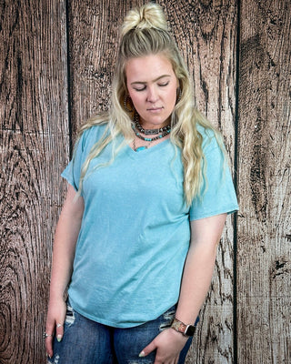 Frisco Acid Wash V - Neck Tee in Dusty Teal – Apparel from Bronco Western Supply Co.