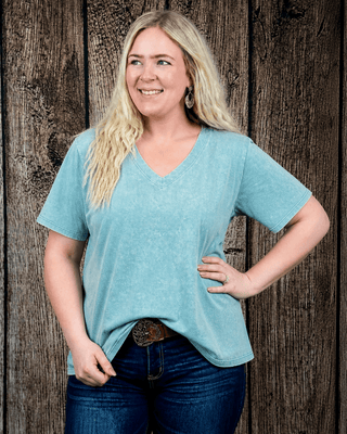 Frisco Acid Wash V - Neck Tee in Dusty Teal – Apparel from Bronco Western Supply Co.