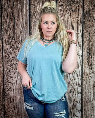 Frisco Acid Wash V - Neck Tee in Dusty Teal – Apparel from Bronco Western Supply Co.
