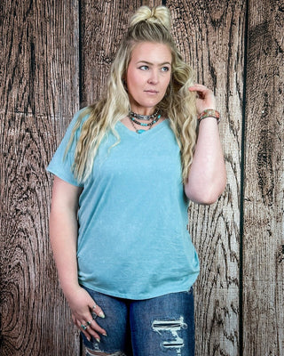 Frisco Acid Wash V - Neck Tee in Dusty Teal – Apparel from Bronco Western Supply Co.
