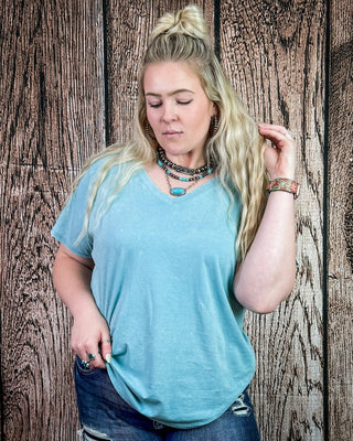 Frisco Acid Wash V - Neck Tee in Dusty Teal – Apparel from Bronco Western Supply Co.