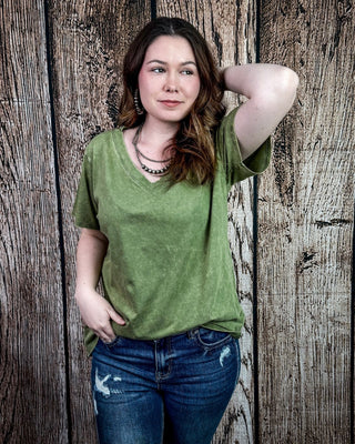 Frisco Acid Wash V - Neck Tee in Light Olive – Apparel from Bronco Western Supply Co.