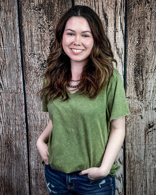 Frisco Acid Wash V - Neck Tee in Light Olive – Apparel from Bronco Western Supply Co.