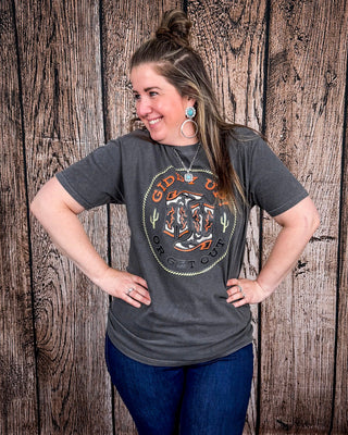 Giddy Up or Get Out Graphic Tee - Pepper – Shirts & Tops from Bronco Western Supply Co.