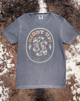 Giddy Up or Get Out Graphic Tee - Pepper – Shirts & Tops from Bronco Western Supply Co.