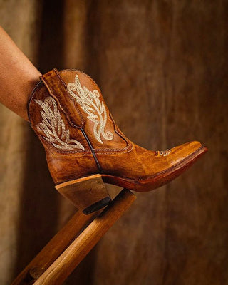 Gilded Juniper Embroidered J Toe Ankle Boots in Golden Tan by Corral Boots – Women's Boots from Bronco Western Supply Co.