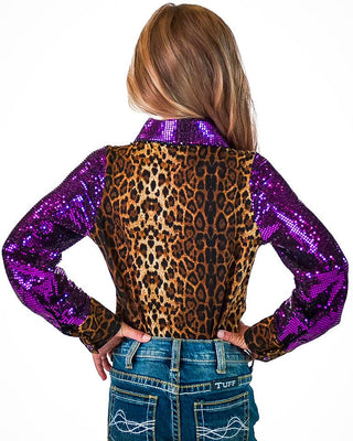 Girl's Leopard and Purple Sequin Pullover Button Up by Cowgirl Tuff – Apparel from Bronco Western Supply Co.
