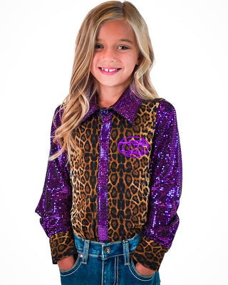Girl's Leopard and Purple Sequin Pullover Button Up by Cowgirl Tuff – Apparel from Bronco Western Supply Co.