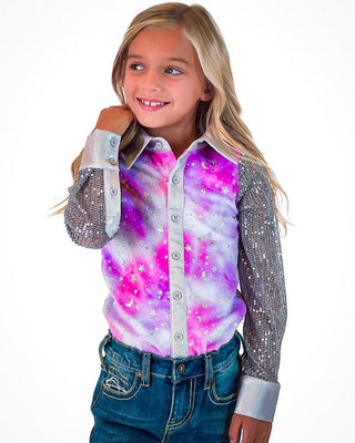 Girl's Pink and Purple Star Velour Pullover Button Up by Cowgirl Tuff – Apparel from Bronco Western Supply Co.