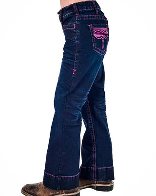 Girl's Pink BootStitch Trouser Jeans in Dark Wash by Cowgirl Tuff – Apparel from Bronco Western Supply Co.