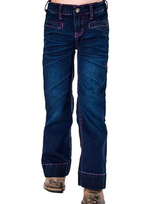 Girl's Pink BootStitch Trouser Jeans in Dark Wash by Cowgirl Tuff – Apparel from Bronco Western Supply Co.