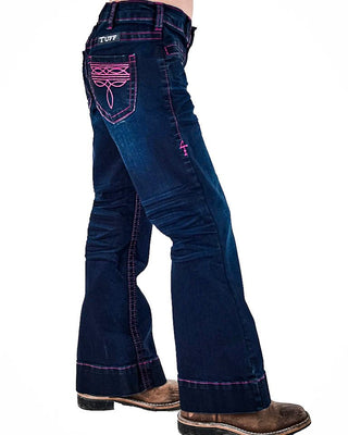 Girl's Pink BootStitch Trouser Jeans in Dark Wash by Cowgirl Tuff – Apparel from Bronco Western Supply Co.