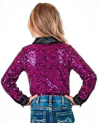 Girls' Pink Sequin Swirls Black Jersey Pullover Button Up by Cowgirl Tuff – Apparel from Bronco Western Supply Co.