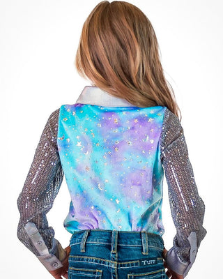 Girl's Purple and Teal Star Velour Pullover Button Up by Cowgirl Tuff – Apparel from Bronco Western Supply Co.