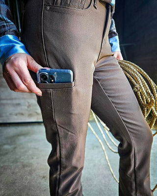 Got Weather Flannel Lined Bootcut Pants in Brown by Cowgirl Tuff – Apparel from Bronco Western Supply Co.