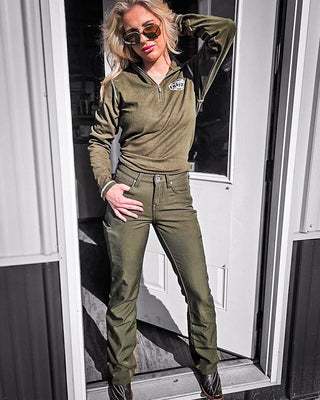 Got Weather Flannel Lined Bootcut Pants in Green by Cowgirl Tuff – Apparel from Bronco Western Supply Co.
