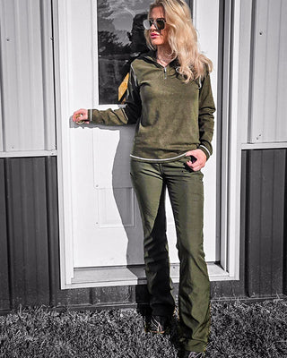 Got Weather Flannel Lined Bootcut Pants in Green by Cowgirl Tuff – Apparel from Bronco Western Supply Co.