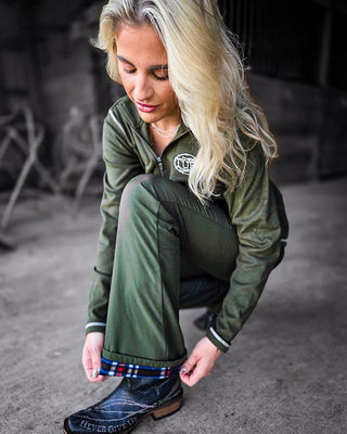 Got Weather Flannel Lined Bootcut Pants in Green by Cowgirl Tuff – Apparel from Bronco Western Supply Co.