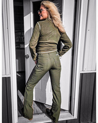Got Weather Flannel Lined Bootcut Pants in Green by Cowgirl Tuff – Apparel from Bronco Western Supply Co.