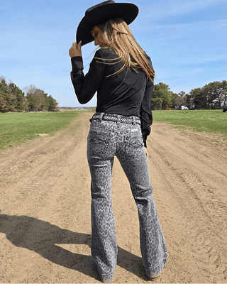 Gray Leopard Trouser Jeans by Cowgirl Tuff – Apparel from Bronco Western Supply Co.