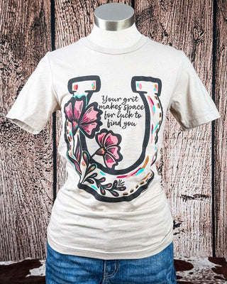 Grit Makes Luck Boyfriend Tee in Natural – Apparel from Bronco Western Supply Co.