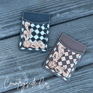 Hadley Checkered Leather Card Holder in Turquoise and Black by Countryside Co. – Purses & Wallets from Bronco Western Supply Co.