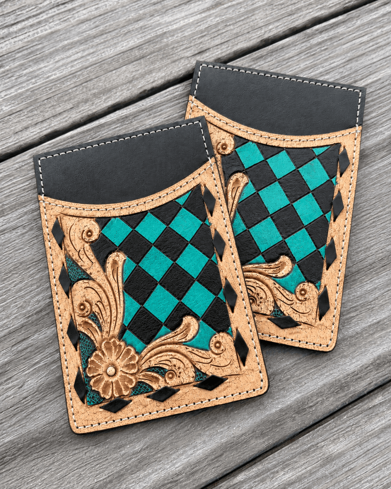 Hadley Checkered Leather Card Holder in Turquoise and Black by Countryside Co. – Purses & Wallets from Bronco Western Supply Co.