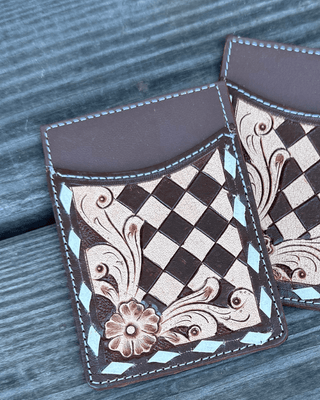 Hadley Checkered Leather Card Holder in Turquoise by Countryside Co. – Purses & Wallets from Bronco Western Supply Co.