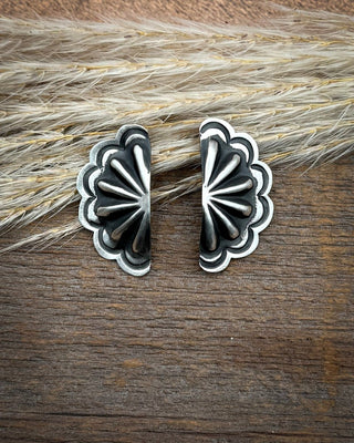 Half Moon Concho Sterling Silver Stud Earrings – Jewelry from Bronco Western Supply Co.