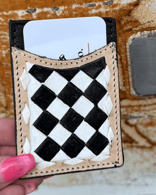 Harlow Checkered Leather Card Holder in Black and White by Countryside Co. – Purses & Wallets from Bronco Western Supply Co.