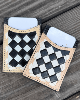 Harlow Checkered Leather Card Holder in Black and White by Countryside Co. – Purses & Wallets from Bronco Western Supply Co.