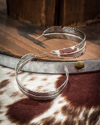 Hawk Feather Semi Hoop Fashion Earrings – Jewelry from Bronco Western Supply Co.