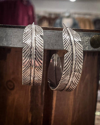 Hawk Feather Semi Hoop Fashion Earrings – Jewelry from Bronco Western Supply Co.