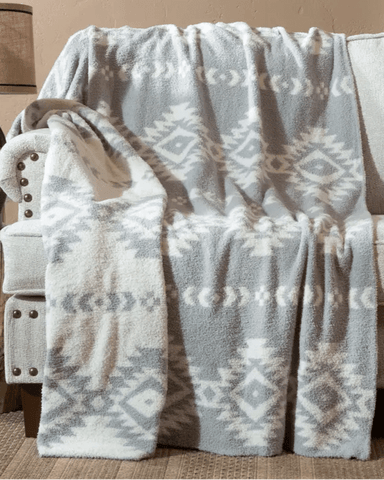 Hazy Grey Aztec Stretchy Throw - Home Decor - Carstens - Bronco Western Supply Co.