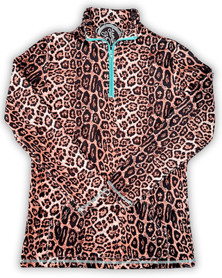 Hear Me Roar Leopard Pullover with Turquoise Zip by Sterling Kreek – Apparel from Bronco Western Supply Co.