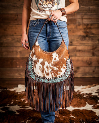 Lasso Lane Hair-On Hide Fringe Bag in Tan by Myra Bag