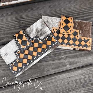 High Plains Checkered Leather and Hide Wallet in Brown by Countryside Co. – Purses & Wallets from Bronco Western Supply Co.