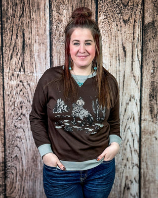 Home on the Range Pullover in Dark Brown – Apparel from Bronco Western Supply Co.