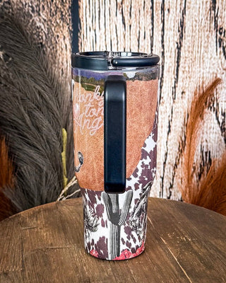 Honky Tonk Angel – 30oz Cow Print Tumbler with Handle – Gift Items from Bronco Western Supply Co.