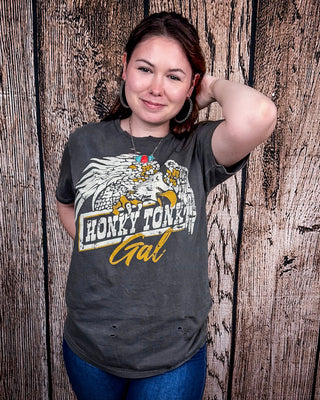Honky Tonk Eagle Distressed Graphic Tee - Faded Black – Apparel from Bronco Western Supply Co.