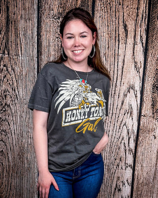 Honky Tonk Eagle Distressed Graphic Tee - Faded Black – Apparel from Bronco Western Supply Co.