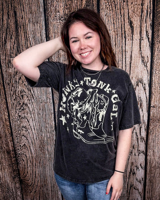 Honky Tonk Gal Vintage Graphic Tee - Black Acid Wash – Apparel from Bronco Western Supply Co.