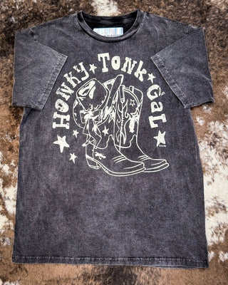 Honky Tonk Gal Vintage Graphic Tee - Black Acid Wash – Apparel from Bronco Western Supply Co.