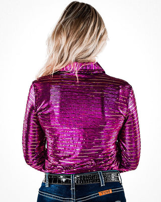 Hot Pink Shimmer Copper Sequins Pullover Button Up by Cowgirl Tuff – Apparel from Bronco Western Supply Co.