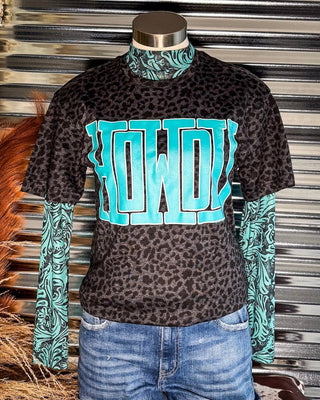 Howdy Block Graphic Tee - Black Leopard - Western Tee -Bronco Western Supply Co. 