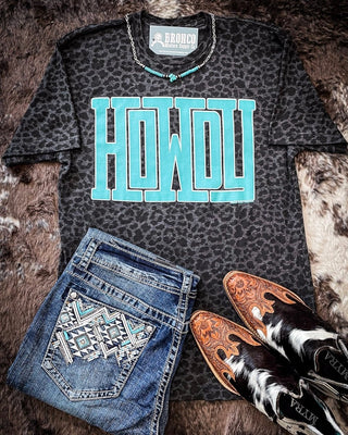 Howdy Block Graphic Tee - Black Leopard - Western Tee -Bronco Western Supply Co. 