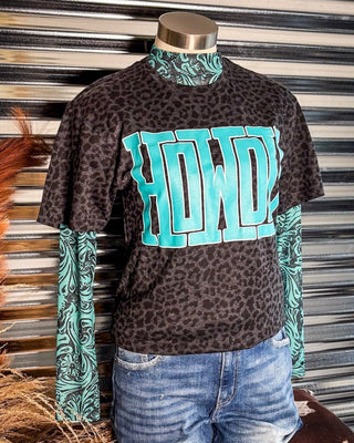 Howdy Block Graphic Tee - Black Leopard - Western Tee -Bronco Western Supply Co. 