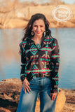 Women modeling and styling Cabin Fever Pullover in desert.