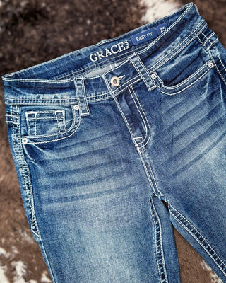 Ivory Rose Easy Boot Jeans in Dark Wash by Grace in LA – Apparel from Bronco Western Supply Co.