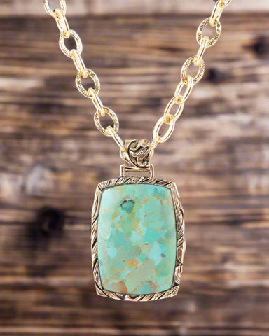 Jacquard Blue Genuine Turquoise Golden Pendant Necklace